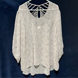 Rush Womens Plus Size 3X Sheer Top Round Neck Boho Cottage Core Gray Purple